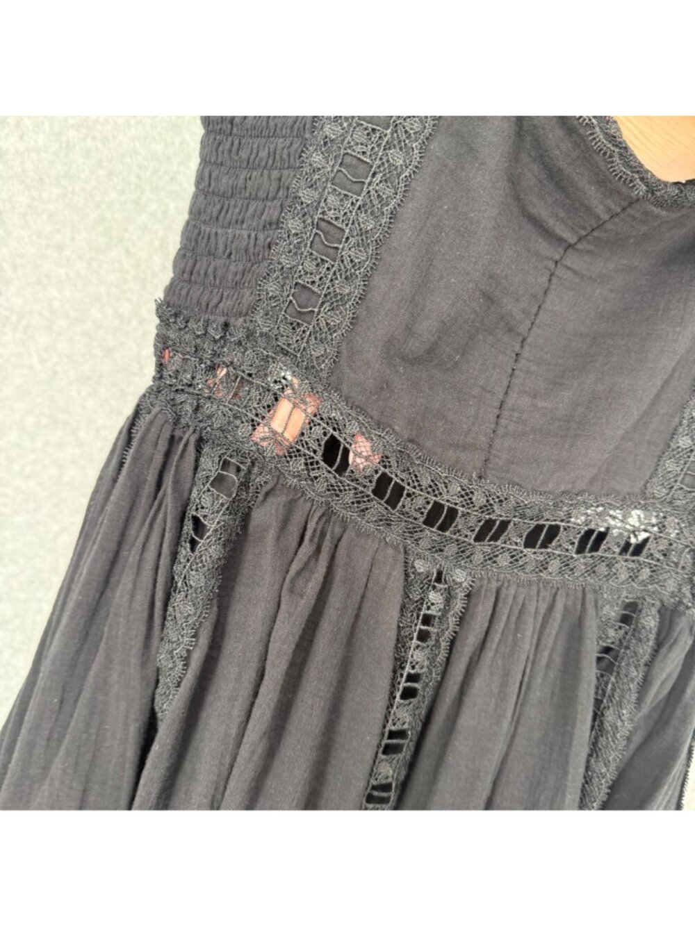 Free People Verona Lace Trim Mini Dress Size M Black Boho Summer Romantic Flirty - Picture 3 of 13